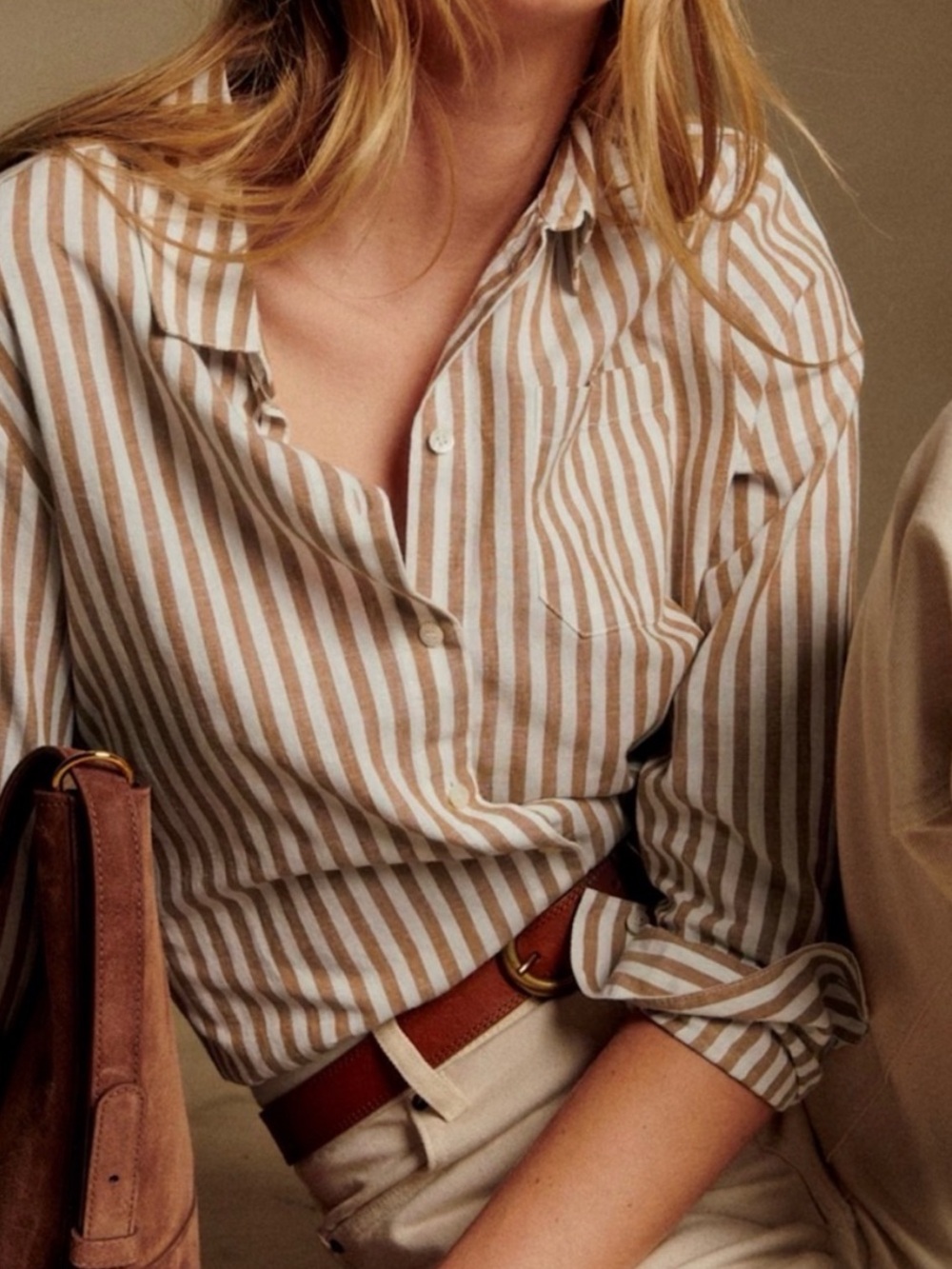 Sezane Boyfriend in Ecra Camel Stripes FR 40